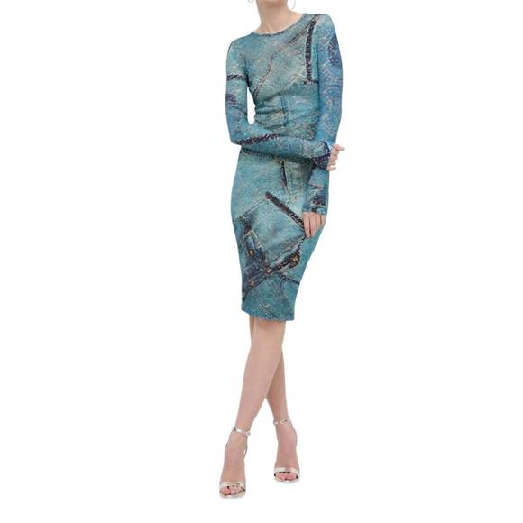 NEW VERSACE patchwork midi dress in bonnie light blue - Picture 2 of 4